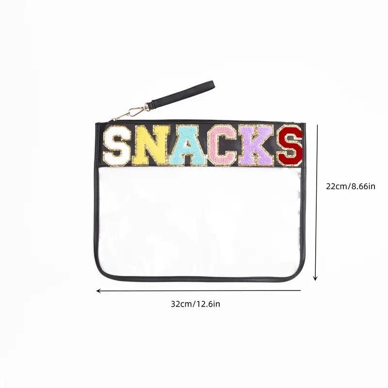 1Pc PVC Large Capacity Storage Bag Clear Cosmetic Pouch Snack Letter Travel Makeup Bag for Women Girls Clear Flat Pouch