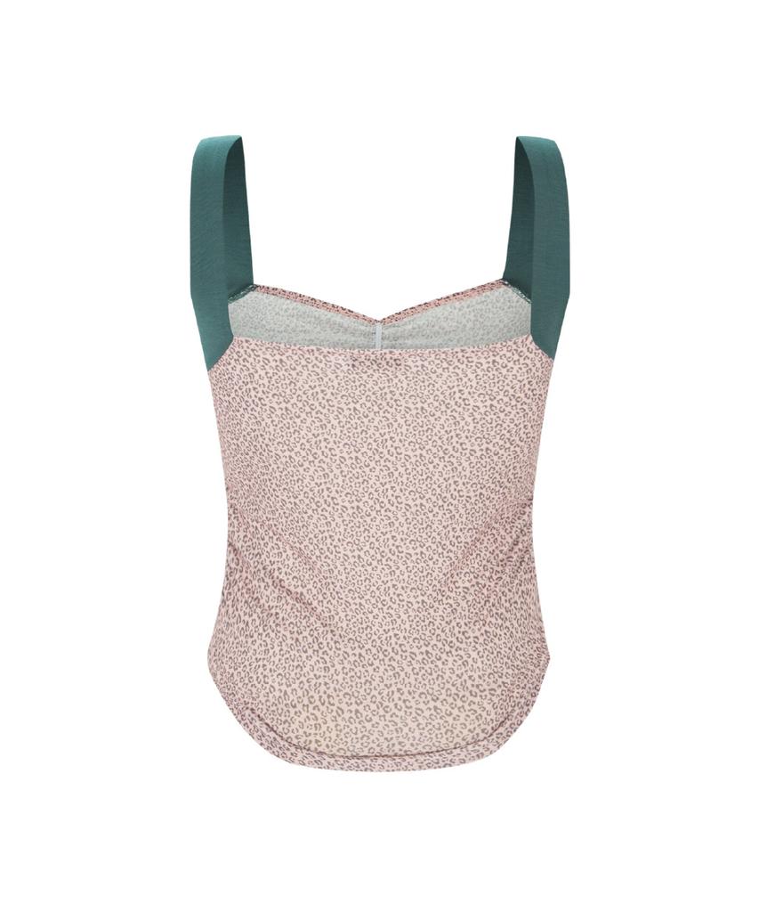 Peullijeunopallou Macy Leopard Shirring Sleeveless Top (Mute Pink)