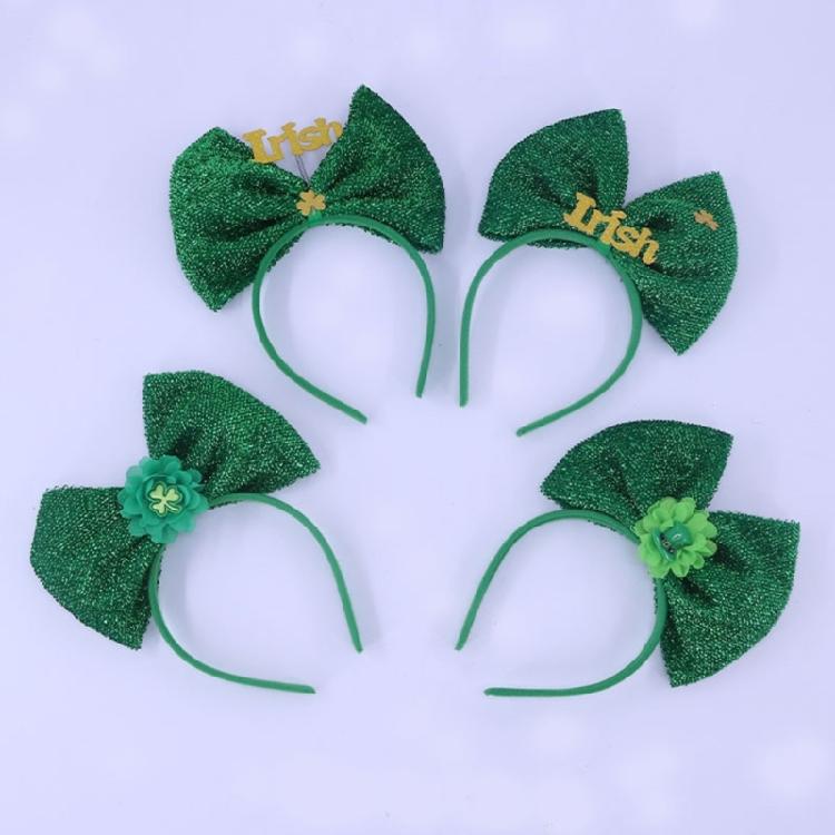Festival Bowknot Headband with Shamrock Embellishments Hair Decoration for Patrick's Day and Other Festival Event