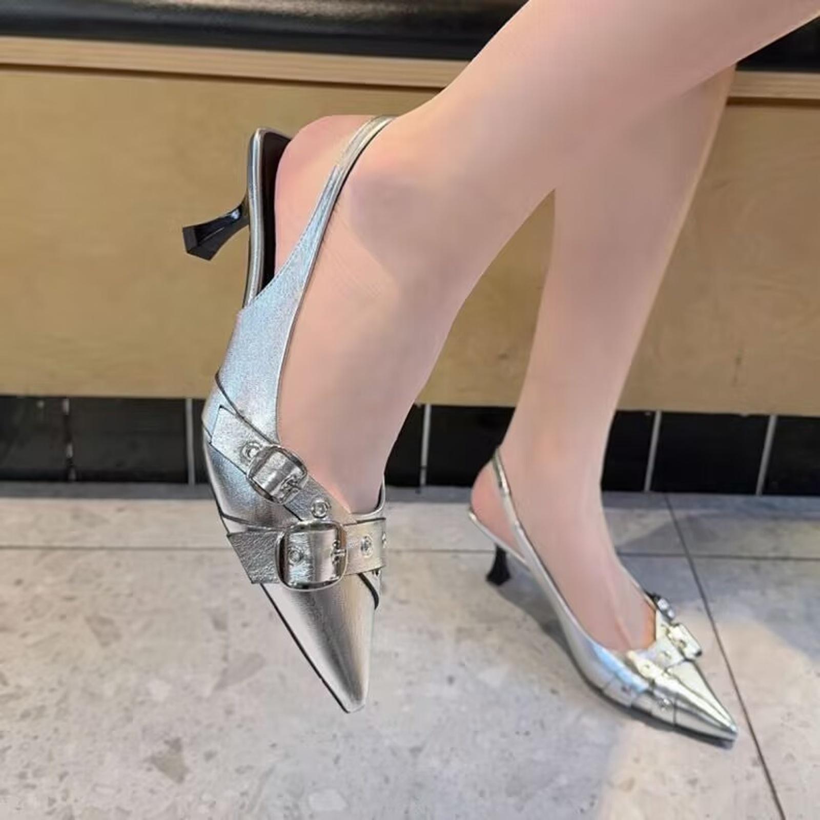 Pointed Toe Heels for Women Vintage Low Heel Pumps Closed Toe Party Shoes 40 2350₽