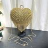 European & American Fashion Rhinestone Heart Handbag - Women's Tassel Evening Bag