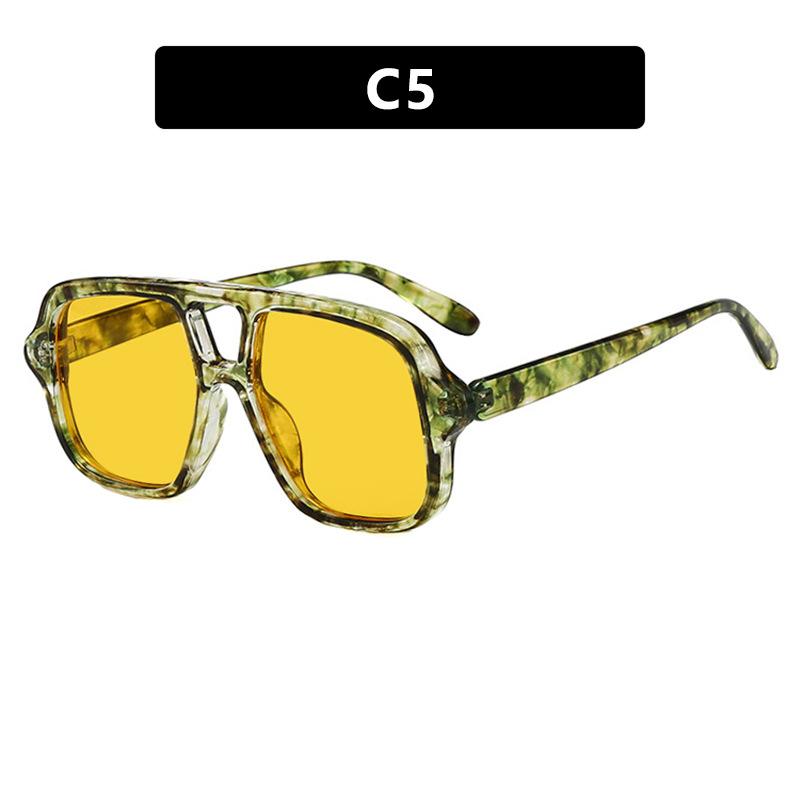 Classic Retro Double Bridge Square Pilot Sunglasses Fashion Women's UV Protection Eyeglasses Men's Outdoor Driving Eyewear