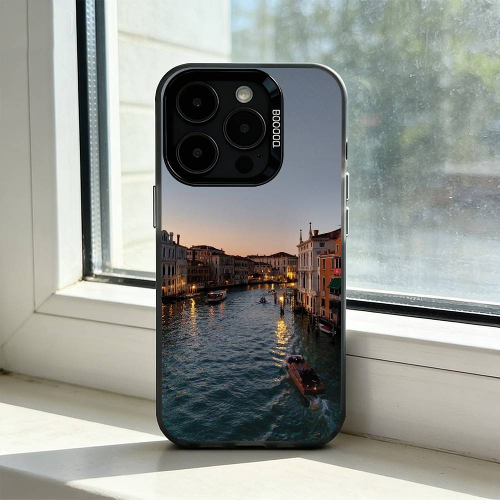 

Beabtiful Water City Venice Phone Case For iPhone 17,16,15,14,13,12,11 Plus,Pro Max,XS,Colored Silver Plated Inside Cover iPhone14Plus