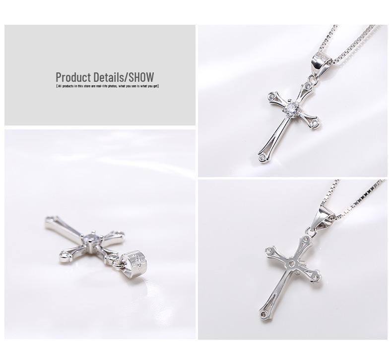 Wanying S925 Sterling Silver Cross Pendant for Women - European & American Fashion Celebrity Inspired Jewelry