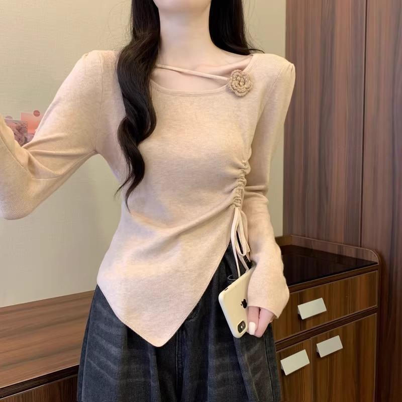 Design Sense Niche Irregular Slim Short Top Women's Autumn New Inner Bottom Knitted Sweater