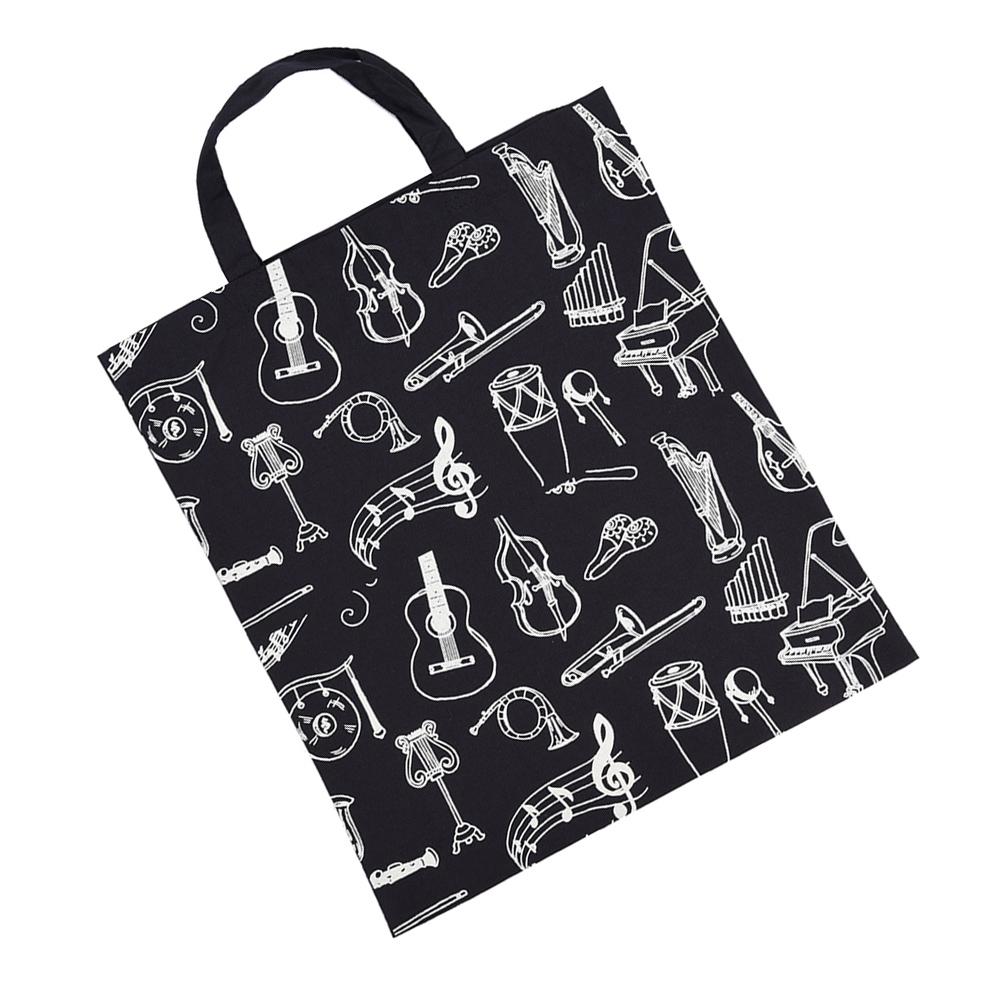 Cartoon Muscial Instruments Patterns Washable Cotton Cloth Handbag Music Tote Shoulder Grocery Shopping Bag for