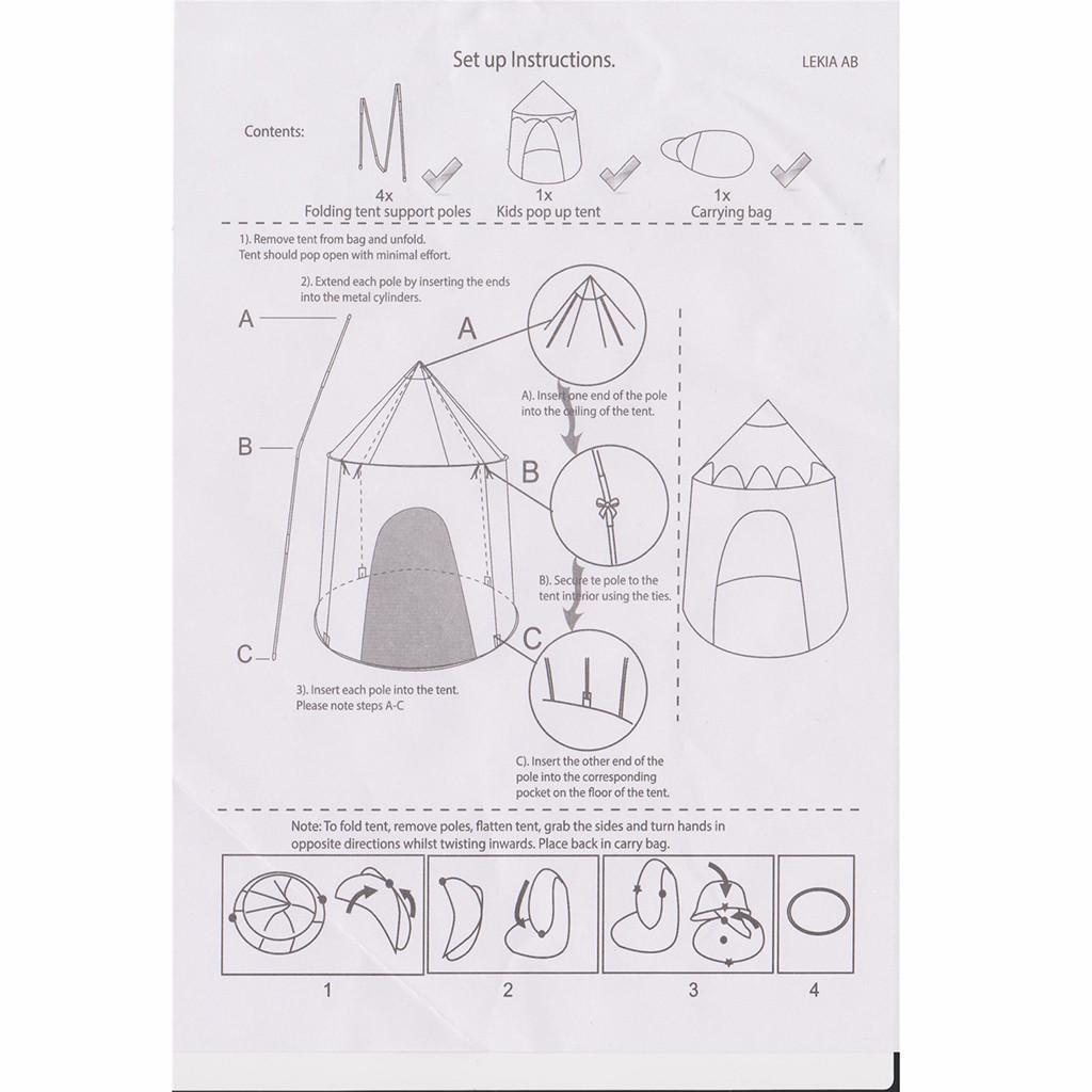  Folding Children Kids Playhouse Princess Tent Tunnel In/Outdoor for Boys Girls 