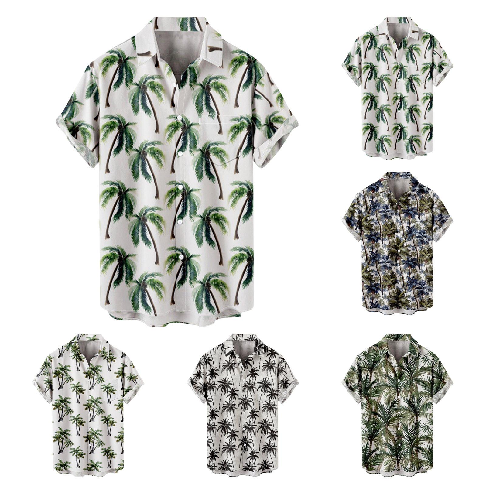 

Мужская повседневная пляжная праздничная одежда с лацканами, модная рубашка, гавайская рубашка с короткими рукавами