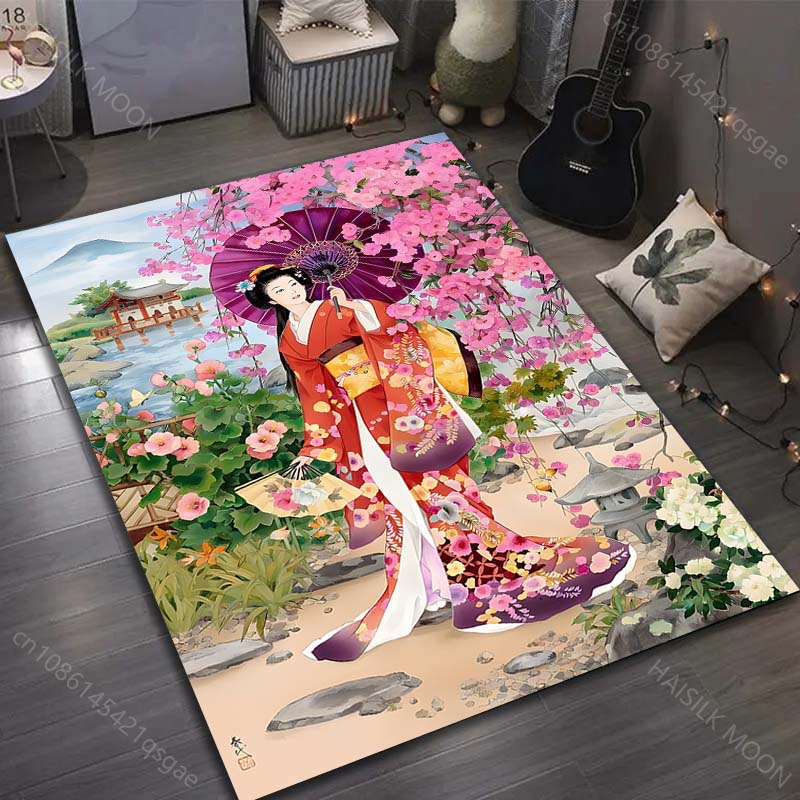 Multiple Sizes Japanese Kimono Scenic Pattern Carpet for Living Room Bedroom Sofa Home Decor Non-slip Floor Mat Luxury Gift