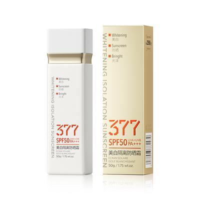377 Bělící opalovací krém SPF50 PA++++ na obličej Voděodolný Odolný proti potu UV ochrana Rozjasňující Nemastný