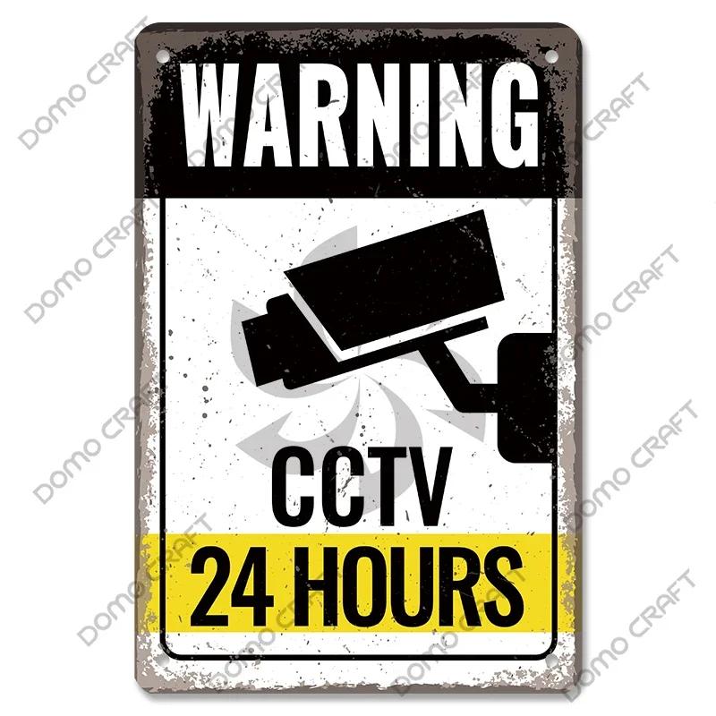 Warning CCTV Tin Signs Metal Plaque Notice  Hour Security Camera Vintage Poster Metal Plate Wall Decor for Mall Shop Bar Home
