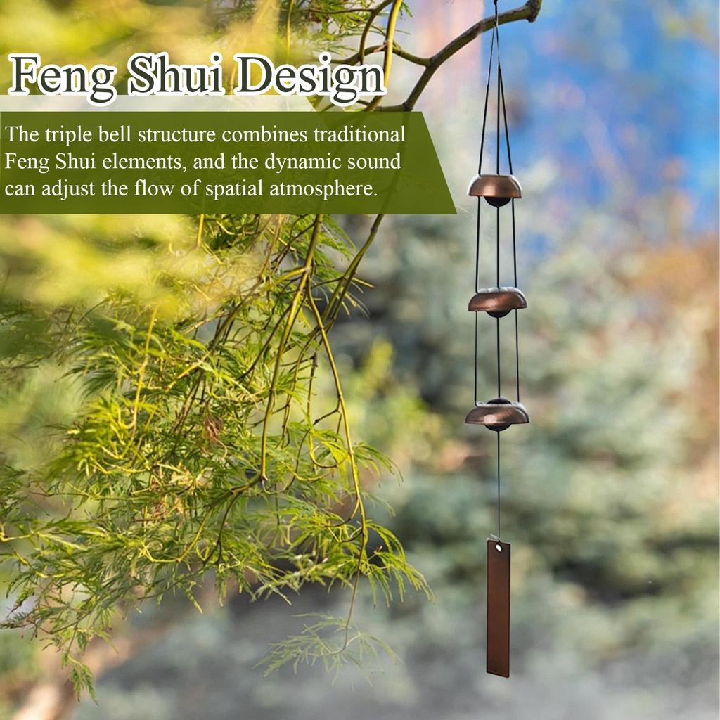 Chimes for Outdoors Blessing Sounding Ornament with 3 Bells Copper Small Wind Chimes for Temple Garden Patio Porch Home Lawn