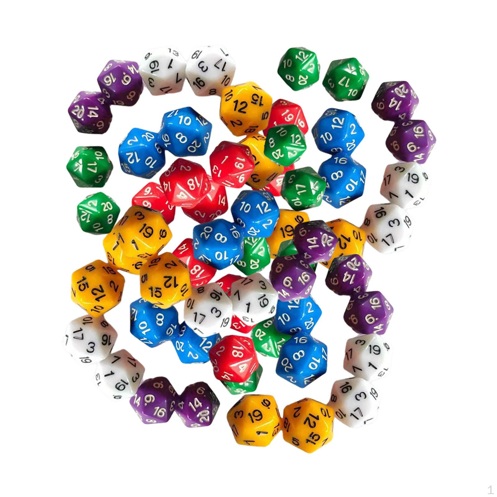 

Многогранные кубики D20, 60 штук, акриловые кубики, 20 мм, многоцветный ассортимент, многосторонние для доски