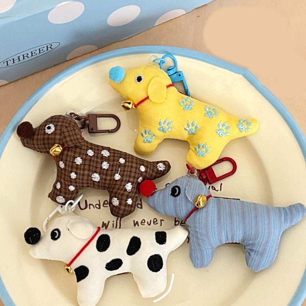 Bell Fabric Puppy Keychain Soft Bag Charm Fashione Cartoon Doll Keyring Hanging Ornaments