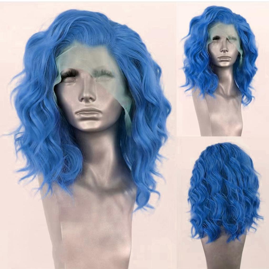 AIMEYA Synthetic Lace Front Wigs Short Bob Wig for Women Platinum Blonde Synthetic Lace Wig Blue Ombre Pink Short BOB Wig