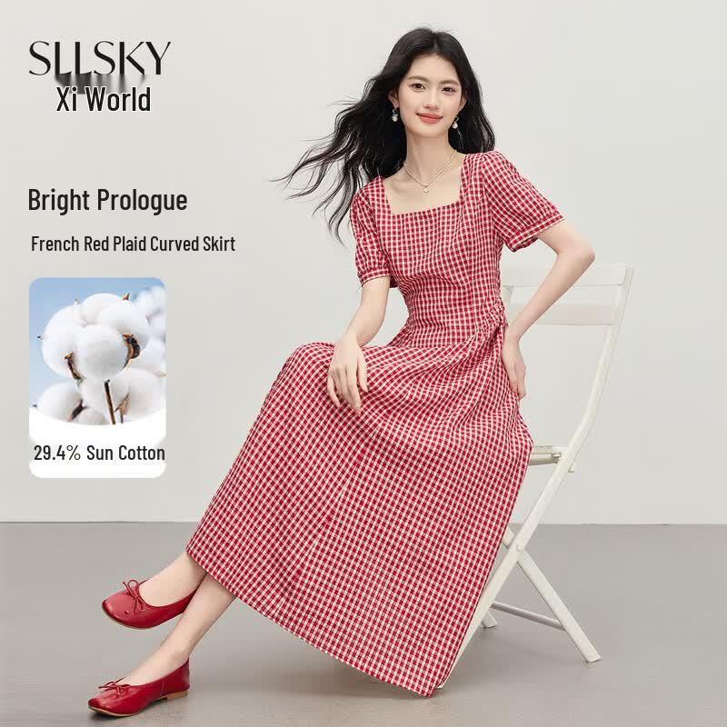 French Style Red Gingham Midi Dress 2XL