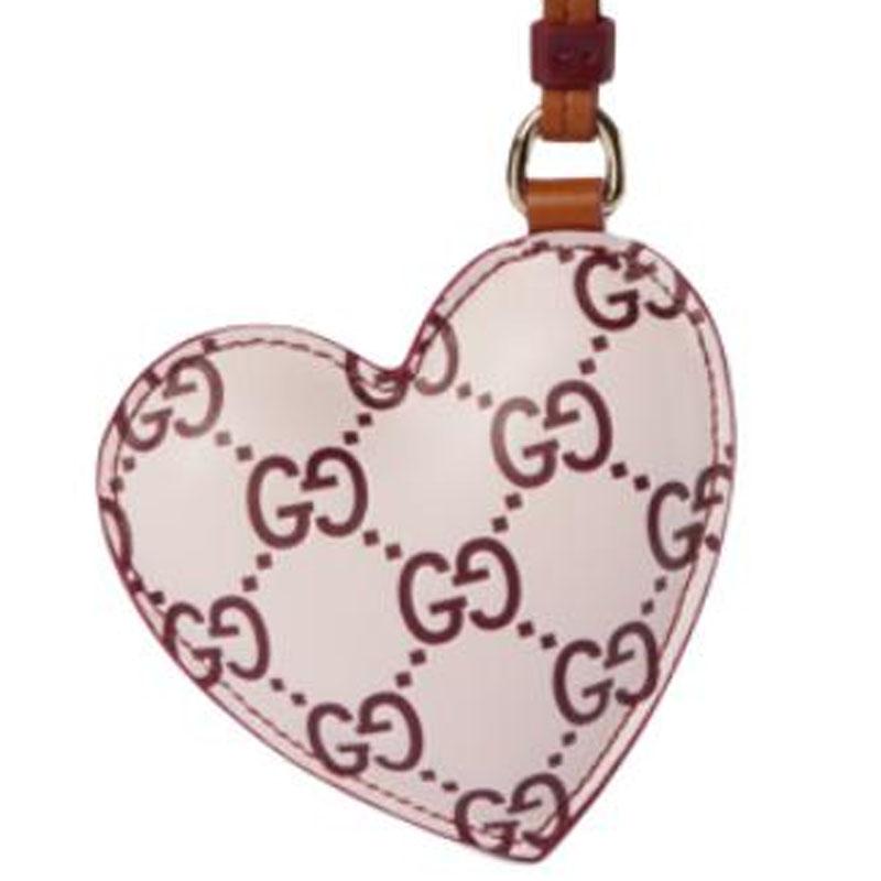 Gucci Double G print embossed leather bag charm bag peripheral women's pink pink