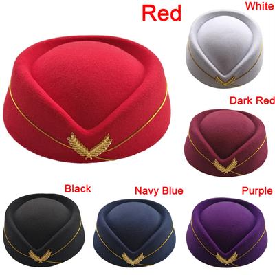 Cosplay Airline Stewardess Cap Hat Wool Uniform Plane Fans Women Stage Perform