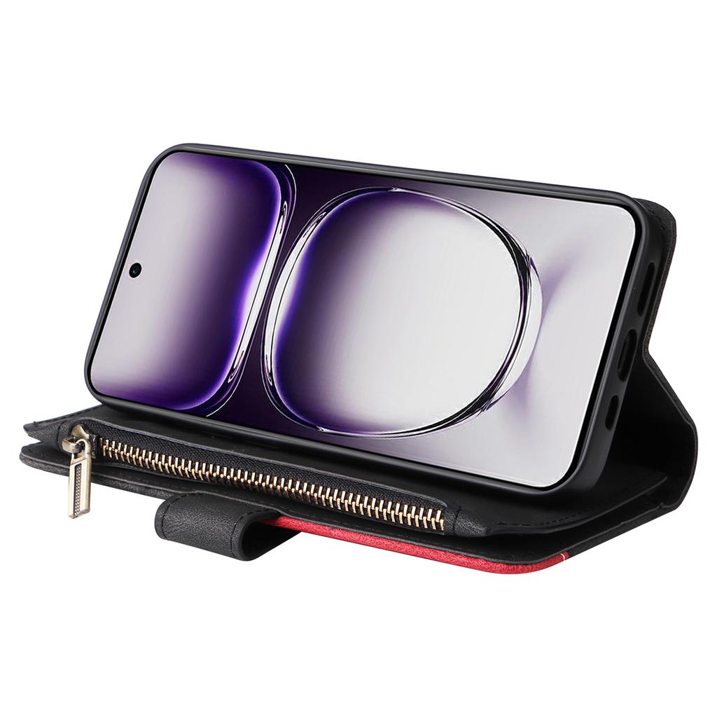 For Oppo Reno12 5G (Global) Leather Case with Strap Zipper 9 Card Slot Phone Cover Stand