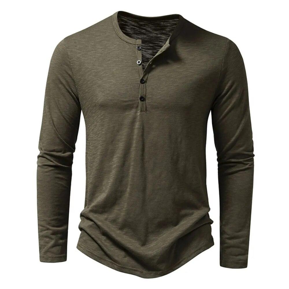 Men's Button Henley Neck Shirt Long Sleeve Casual Button Solid Color T-Shirts