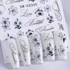2pcs Lily Letter Nail Stickers, Elegant Black and White Ink Painting Style Flower and Letter Patterns Self-adhesive Nail Decals