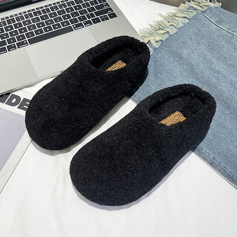 Mao Mao shoes women's fashion half slippers thick-soled bag head slippers wear versatile cotton slippers inside to increase lamb wool