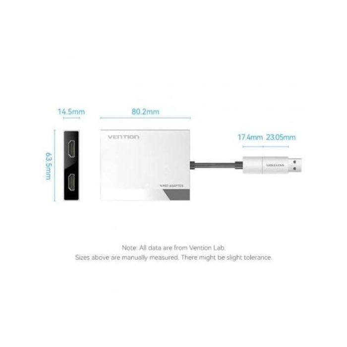 Conversor Vention ACXHB USB-C/USB-A a 2x HDMI 4K 60Hz 15cm Gris DisplayLink