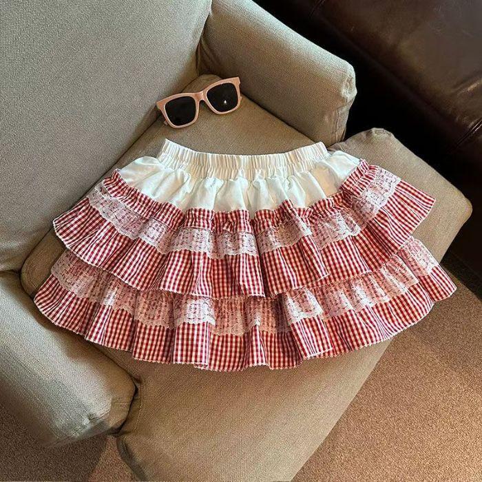 Double-decker Cake Skirt Pleated Skirts Summer Elastic High Waist Short Skirt A-line Fluffy Skirt Sweet