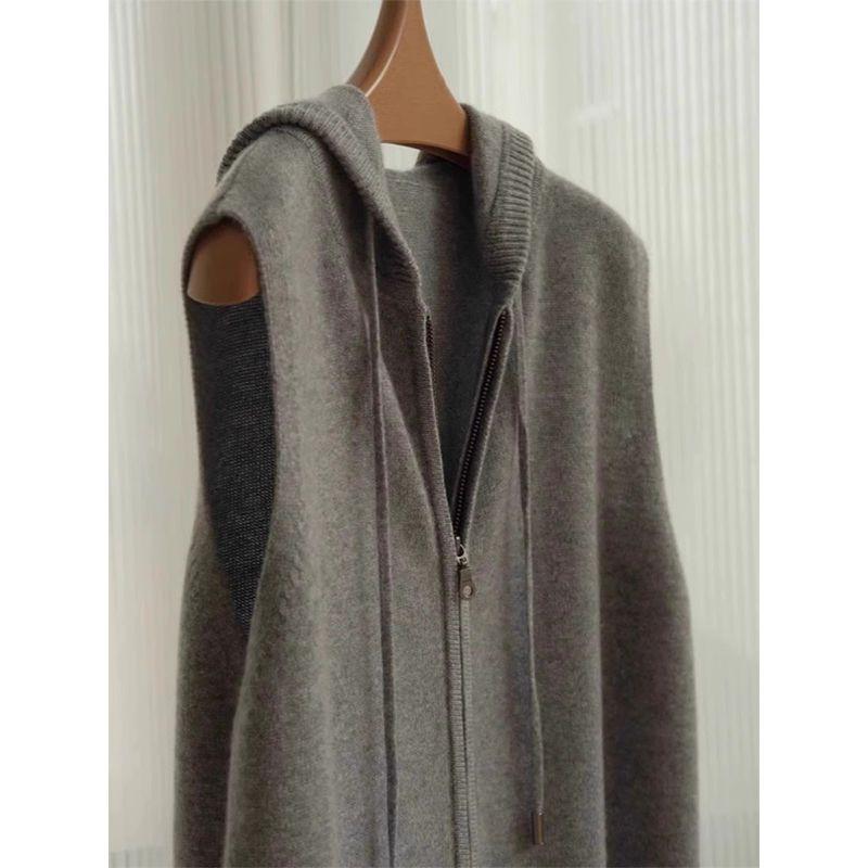 

Ретро Високоякісний Японський В язаний Жилет Без рукавів з Капюшоном на Блискавці Кардиган для Жінок L сірий колір