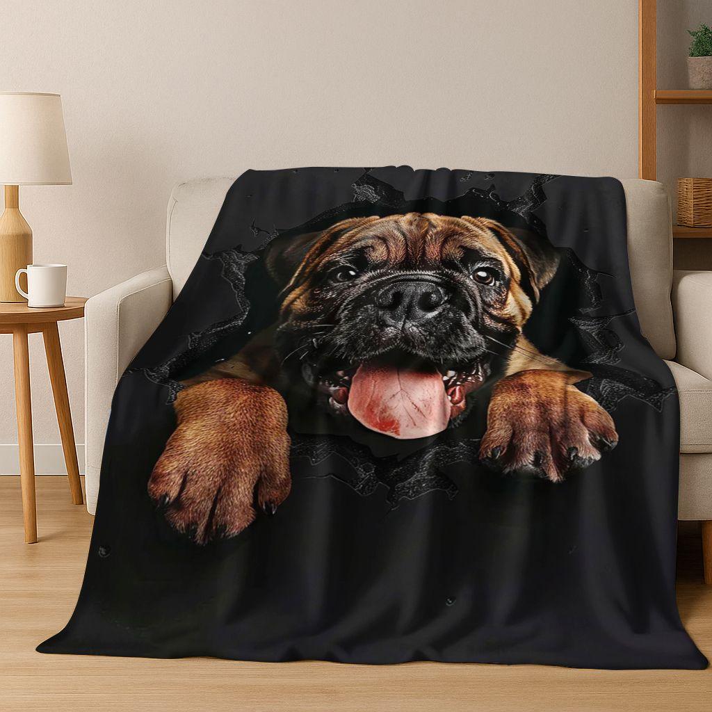 3D Illusion durchbrechende Wand Hund Welpe Niedliche Flanelldecke, Gemütliche Weiche Überwurfdecke für Zuhause Schlafzimmer Bett Sofa Picknick Abdeckung Geschenk Kind