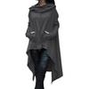 Women Solid Color Asymmetric Hem Drawstring Hooded Sweatshirt Loose Poncho Coat