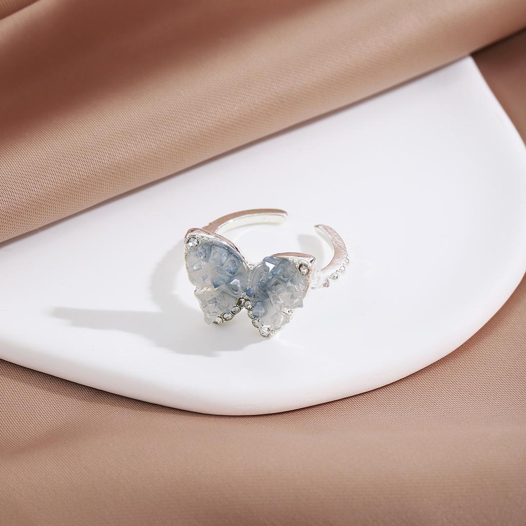 Korean Sweet Gradual Change Broken Ice Blue Butterfly Ring Female, Light Luxury High Sense Small Fragrance Fashion Temperament Index Finger Ring
