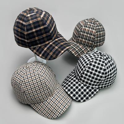 Herbst Und Winter Woll Karo Retro Tausendvogelmuster Britischer Stil Baseballkappe Für Männer Und Frauen, Warm Und Modisch