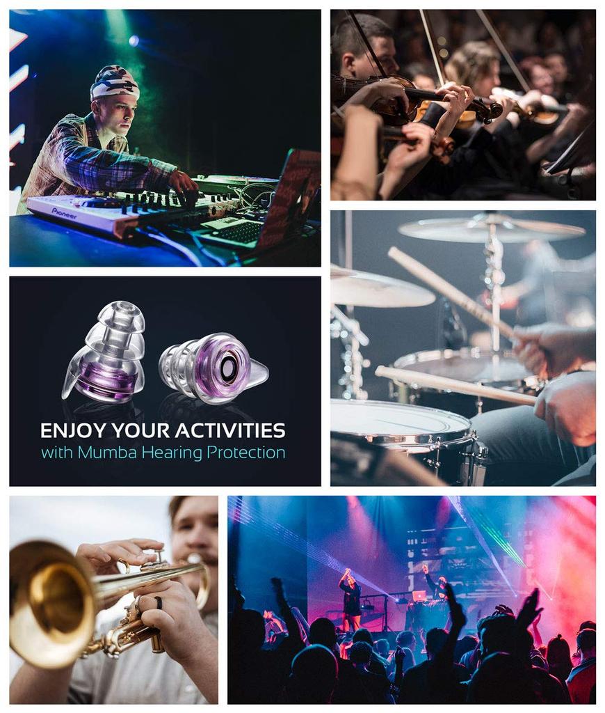 MUMBA High-Fidelity Konzert-Ohrstöpsel für Musiker, 24dB Filtertechnologie, Aufbewahrungsbox inklusive, 2er-Set
