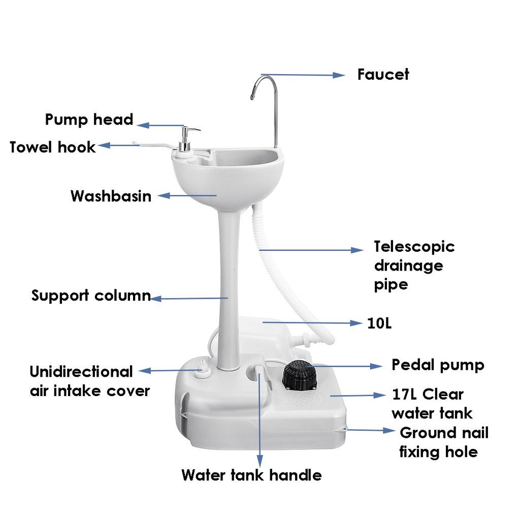 220ML Portable Washing Station Mobile Freestanding Hand Wash Sink for Camping Caravans Outdoor Activities Washing Table 50 x 33 x 83 cm