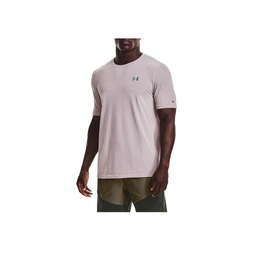 Under Armour Rush Seamless Geosport Solid Logo Sports Crew Neck T-Shirt Men Tops Lime-White 1370441-279