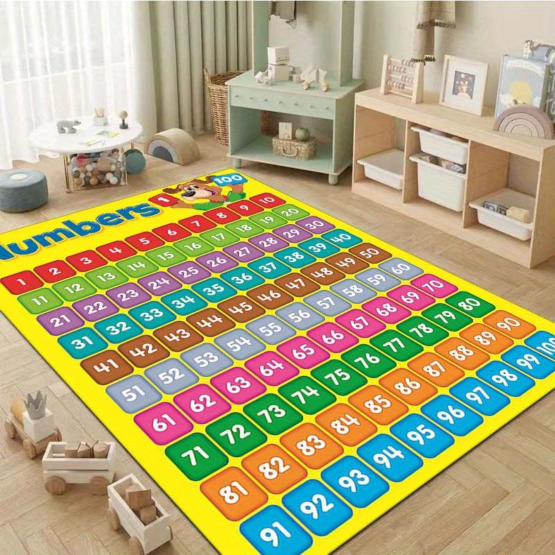 

[Colorful, Crystal Velvet Mat] Durable Polyester Crystal Velvet Mat | Arabic Numerals 1-100, Colorful Number Grid Design on Yell 60x90cm