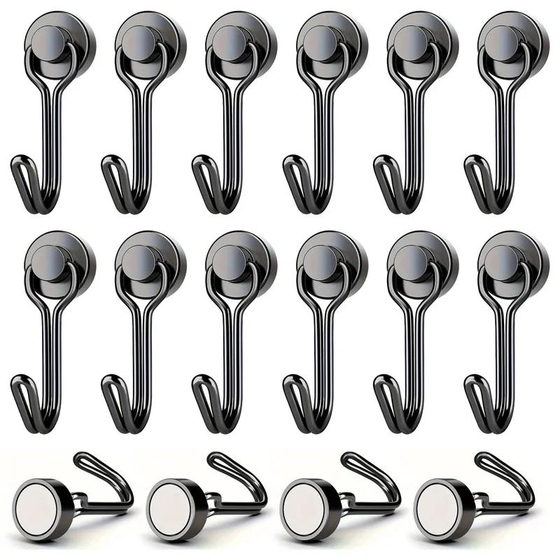 20pcs Black Magnetic Hooks Heavy Duty Neodymium Rare Earth Magnetic Hangers, Extra Strong Magnets with Hook for Hanging