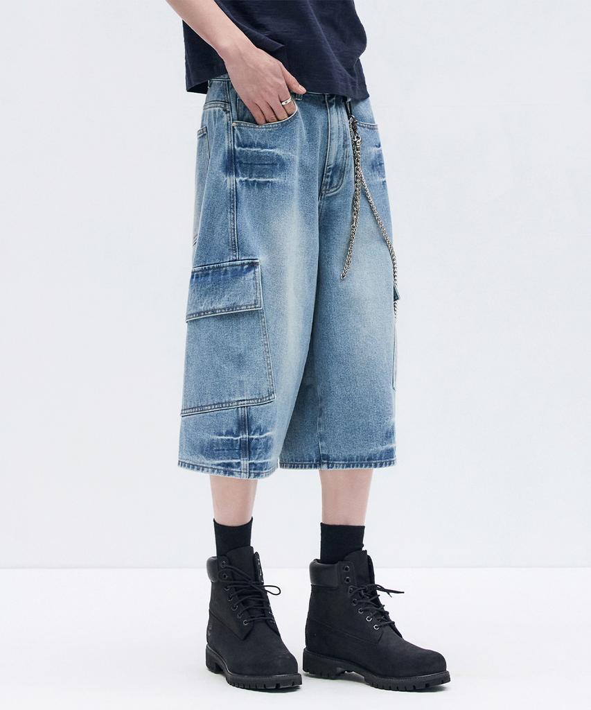MAISON MINED Vestige Cargo Bermuda Pants Mid Blue
