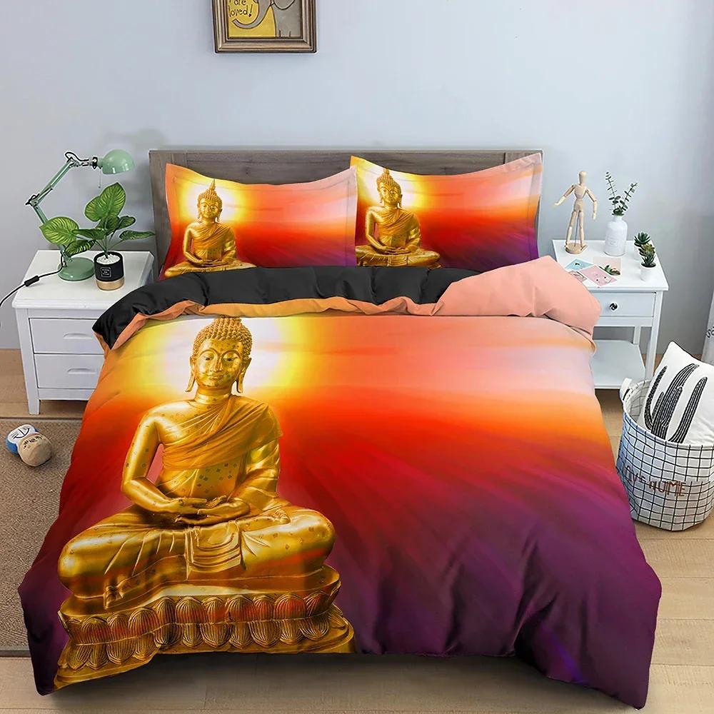 Buddha Statue Buddhism Comfortable Duvet Quilt Cover Pillowcase Bedding Set Children Bedroom Decoration Home Textile