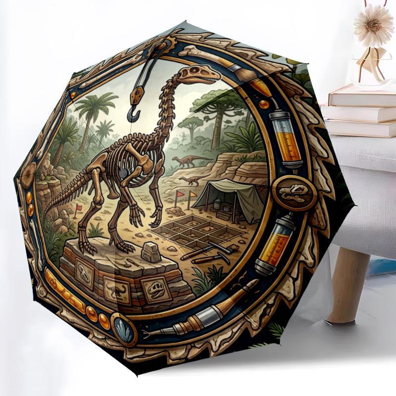 Dinosaur Fossil Excavation Scene pattern umbrella, portable and foldable design, 8 ribs, a casual accessory for friend's birthday gifts.