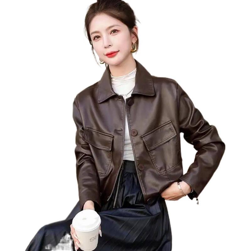 Women's Slimming Motorcycle Leather Jacket - Short, Versatile, Spring/Autumn 2025 Fashion for Petite Sizes