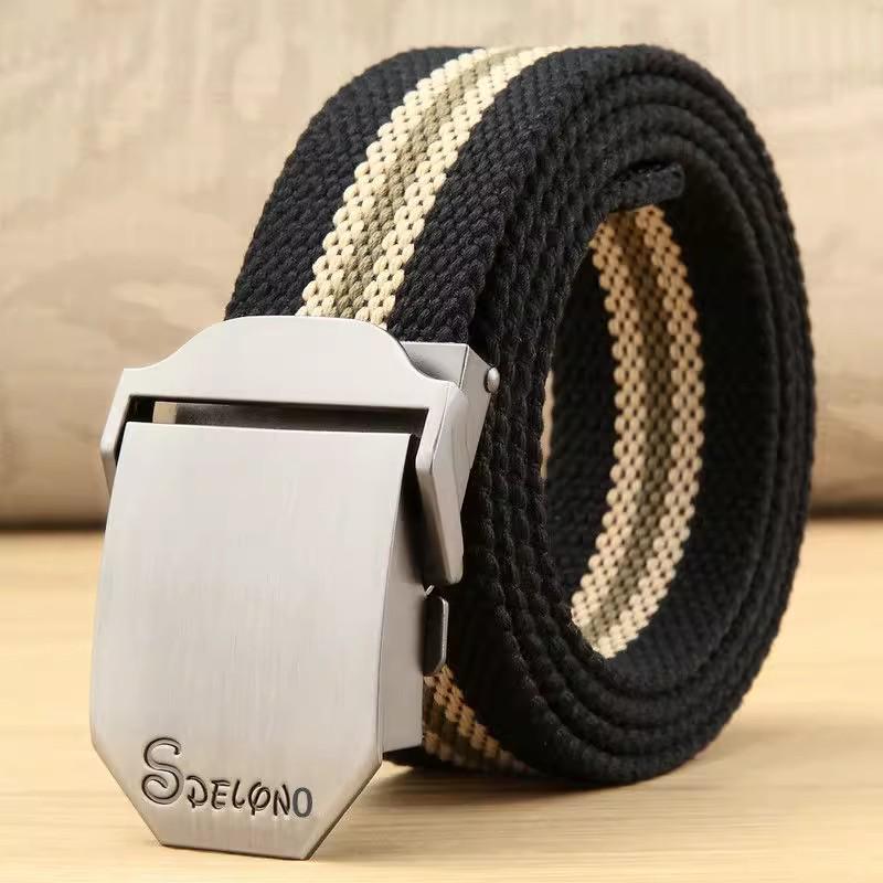 Men's Canvas Belt with Automatic Smooth Buckle - Casual Workwear, Korean Style, for Students & Outdoor Military Training.