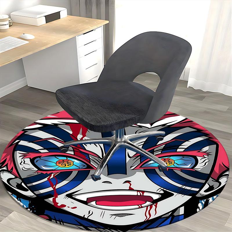 1pc Anime Cartoon Design Round Carpet Office Chair Mat with BloodCurdling Eyes Print NonSlip Rug for Home Decor