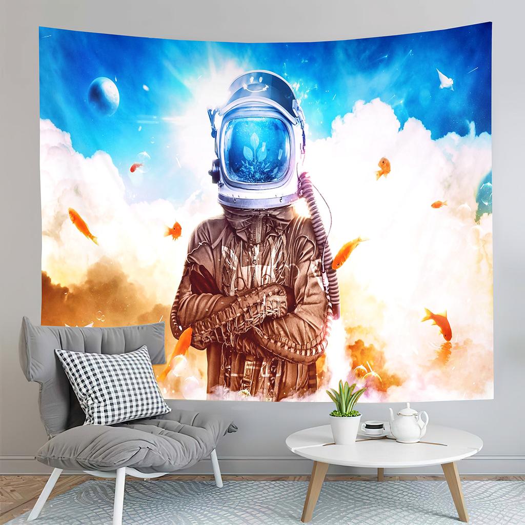 Funny Astronaut Tapestry Outer Space Tapestry Hold Up The Moon Tapestry Home Living Room Bedroom Dorm Wall Hanging Decor Blanket