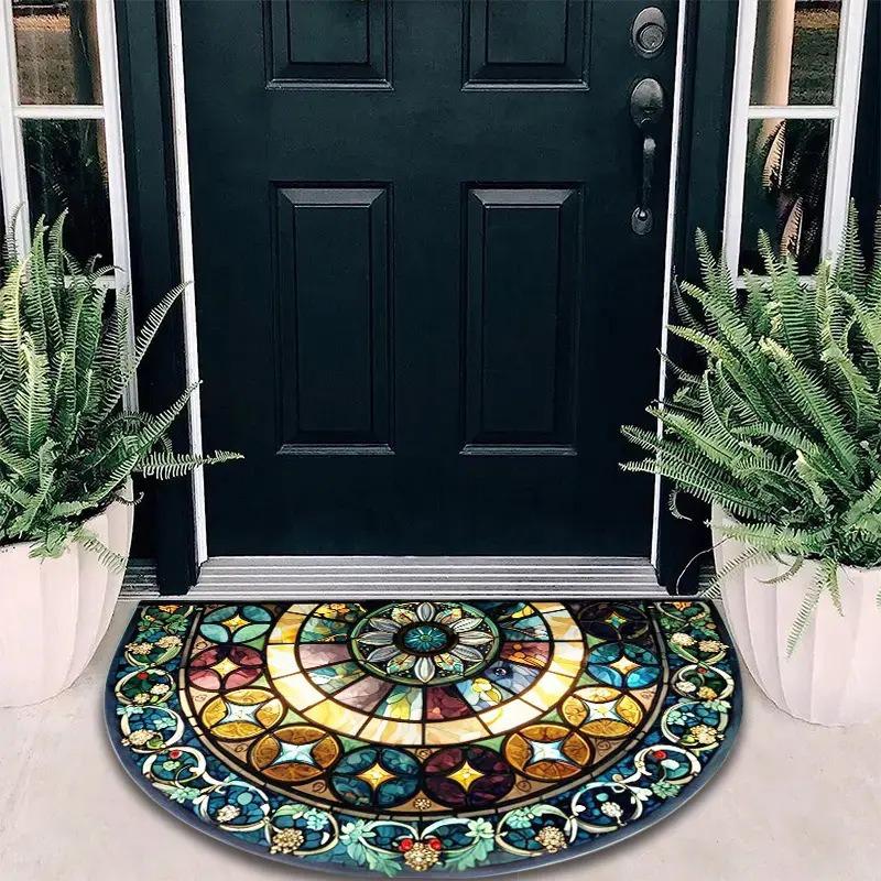 

Полукруглые напольные коврики, простые в уходе, грязеотталкивающие и впитывающие придверные коврики для прихожей 60 * 90CM синий