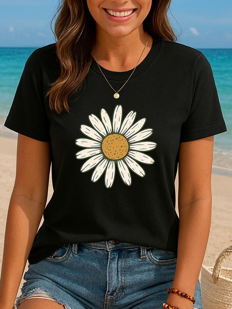 Vintage Daisy Graphic T-Shirt Retro Floral Tee for Women Boho Nature Style Unisex T-Shirt S