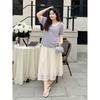 Plus size women clothing [Lyocell Stacked T] Double-Layer Contrast Color round Neck Loose Summer Short sleeve 100.00kg Belly Covering T-shirt