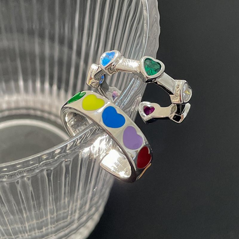 Trendy Colorful Heart Ring For Women Stylish Geometric Design Copper Fashion Accessory