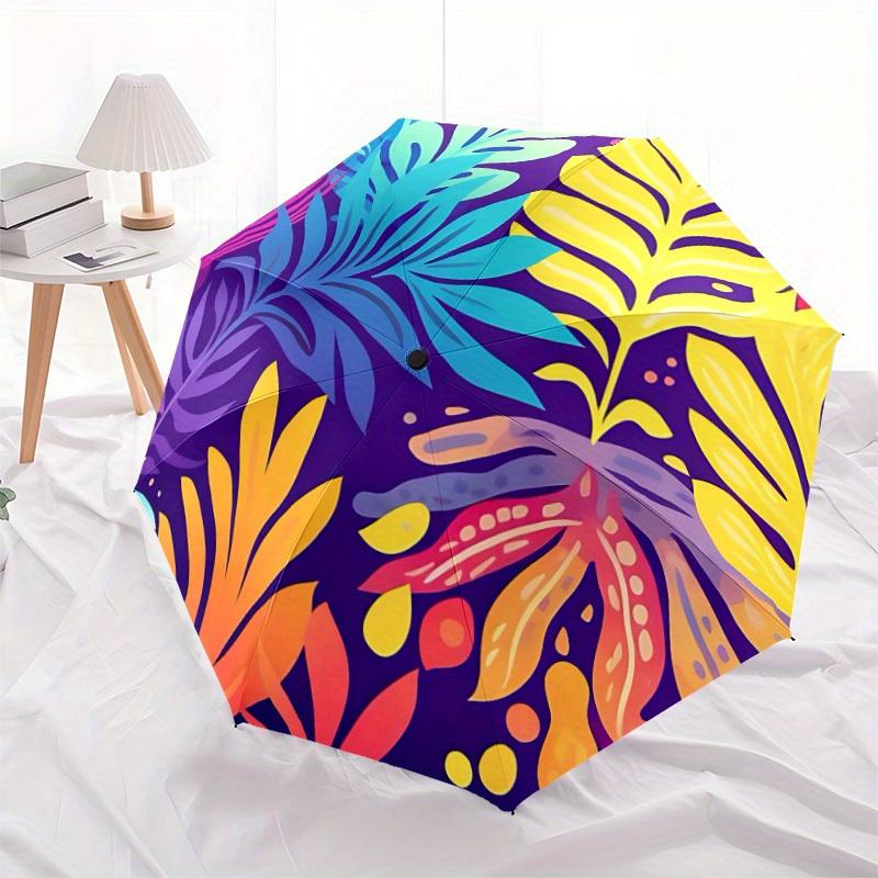 1pc Tropical Leaves Automatic Open/Close Umbrella with Windproof, Functional Design, 8-Rib Sturdy Canopy, Durable Ribs,103